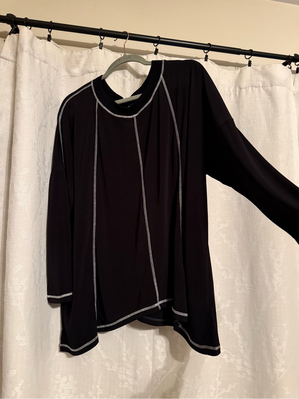 Pink Lily Black Long-Sleeve Top with Contrast Gray Stitching